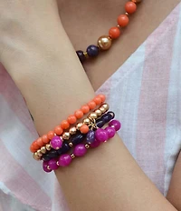 Barse Genuine Stone Bordeaux Stretch Bracelet Set
