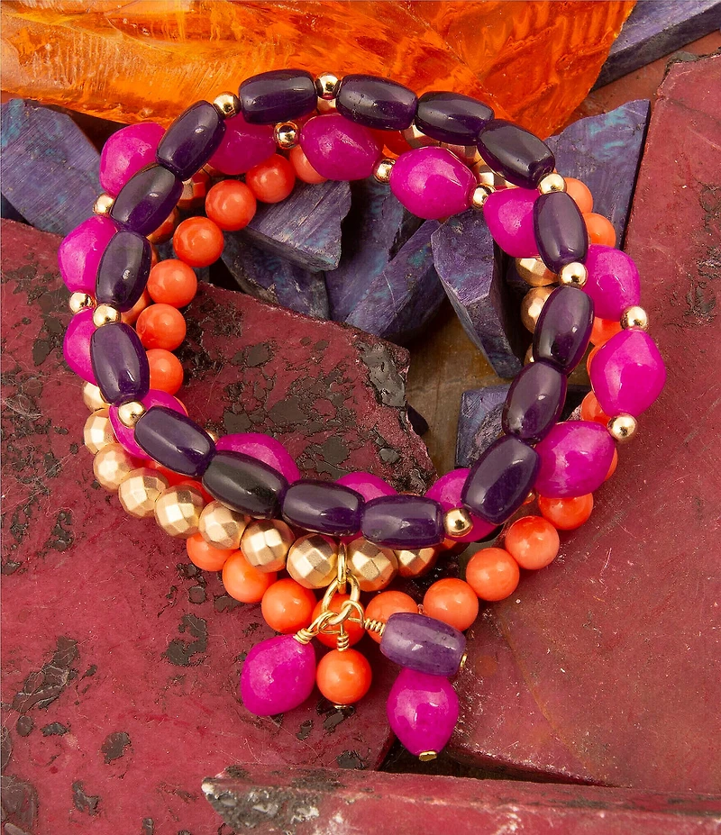 Barse Genuine Stone Bordeaux Stretch Bracelet Set
