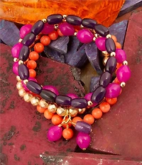 Barse Genuine Stone Bordeaux Stretch Bracelet Set
