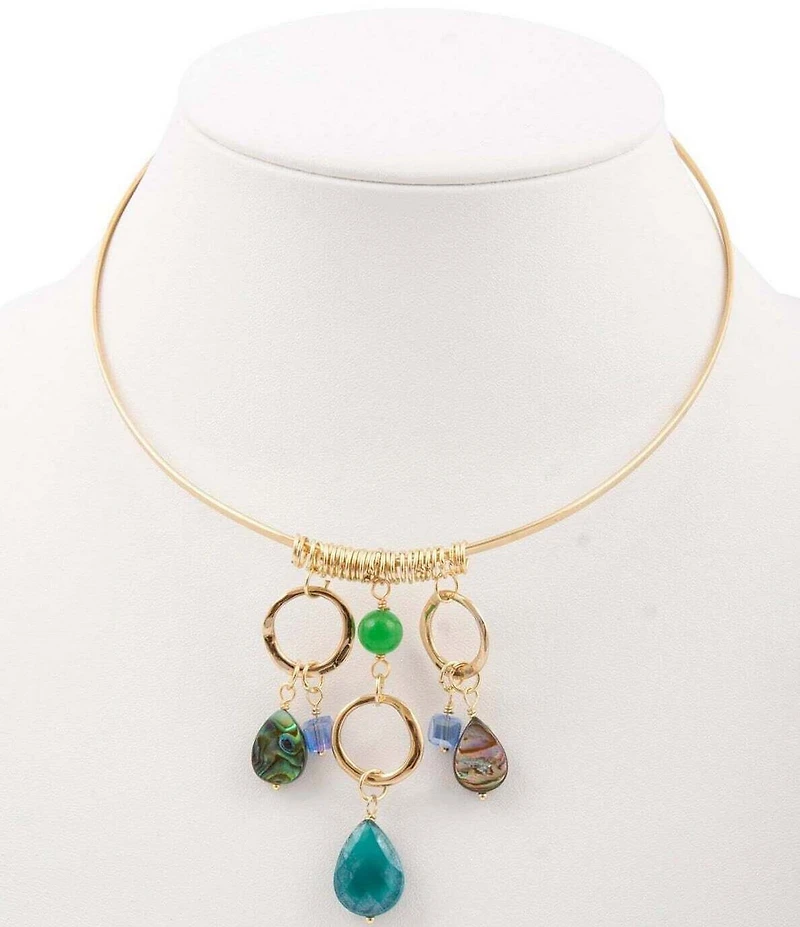 Barse Genuine Stone Charmed Drops Collar Statement Necklace