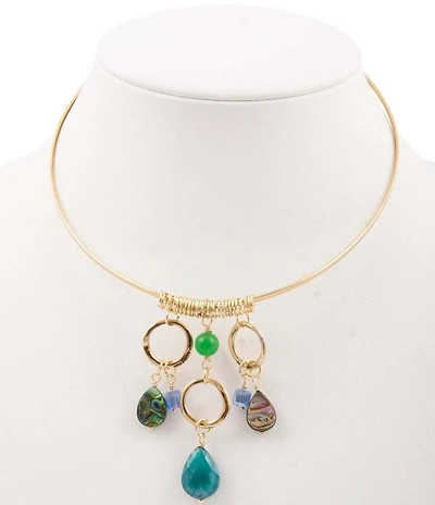 Barse Genuine Stone Charmed Drops Collar Statement Necklace