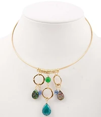 Barse Genuine Stone Charmed Drops Collar Statement Necklace