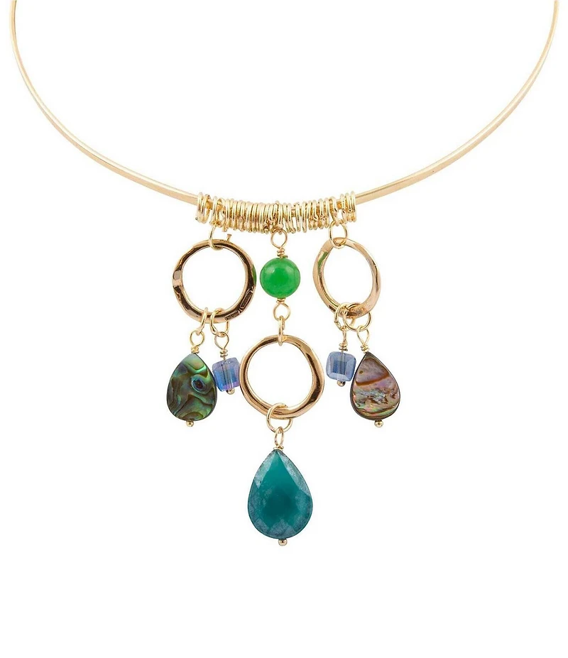 Barse Genuine Stone Charmed Drops Collar Statement Necklace