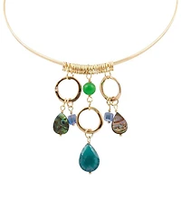 Barse Genuine Stone Charmed Drops Collar Statement Necklace