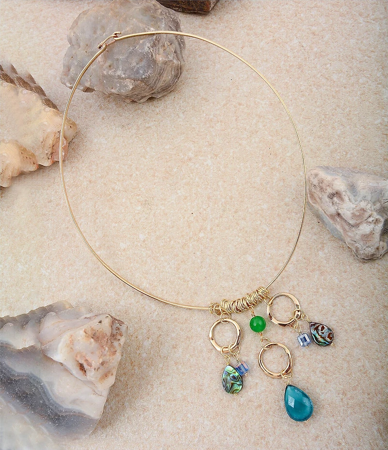 Barse Genuine Stone Charmed Drops Collar Statement Necklace