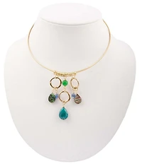 Barse Genuine Stone Charmed Drops Collar Statement Necklace