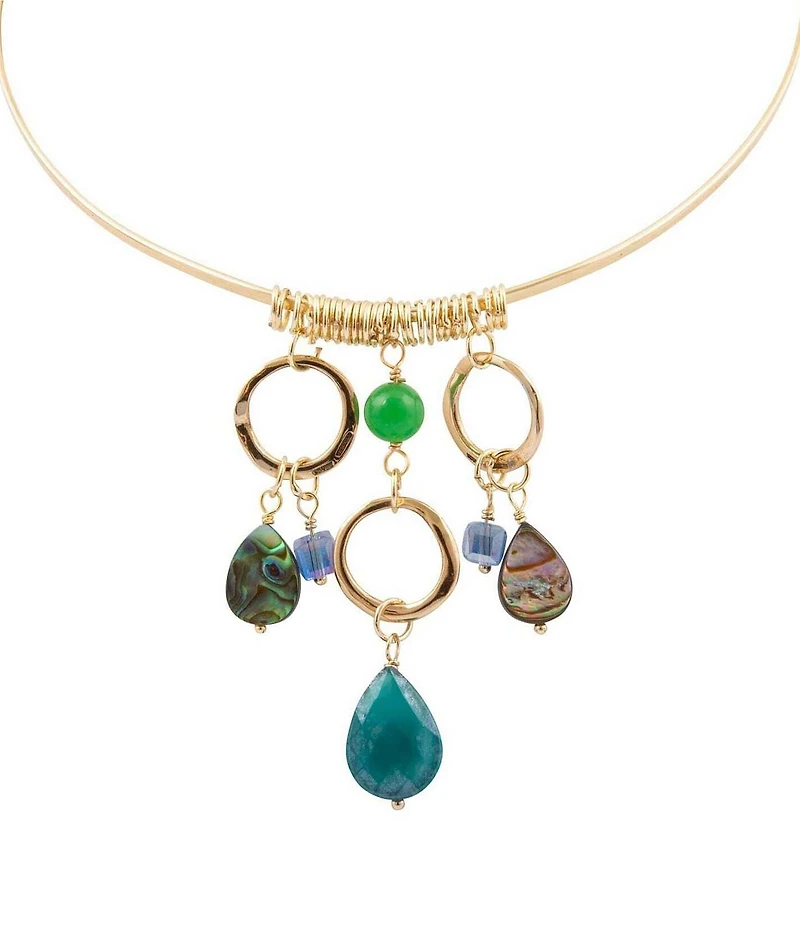 Barse Genuine Stone Charmed Drops Collar Statement Necklace