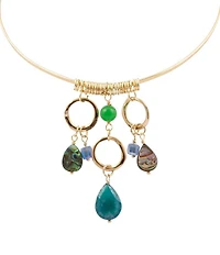 Barse Genuine Stone Charmed Drops Collar Statement Necklace