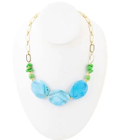 Barse Fresh Twist Lime and Blue Agate Golden Chunky Necklace