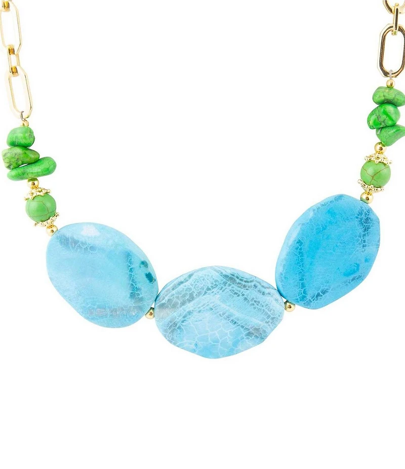 Barse Fresh Twist Lime and Blue Agate Golden Chunky Necklace