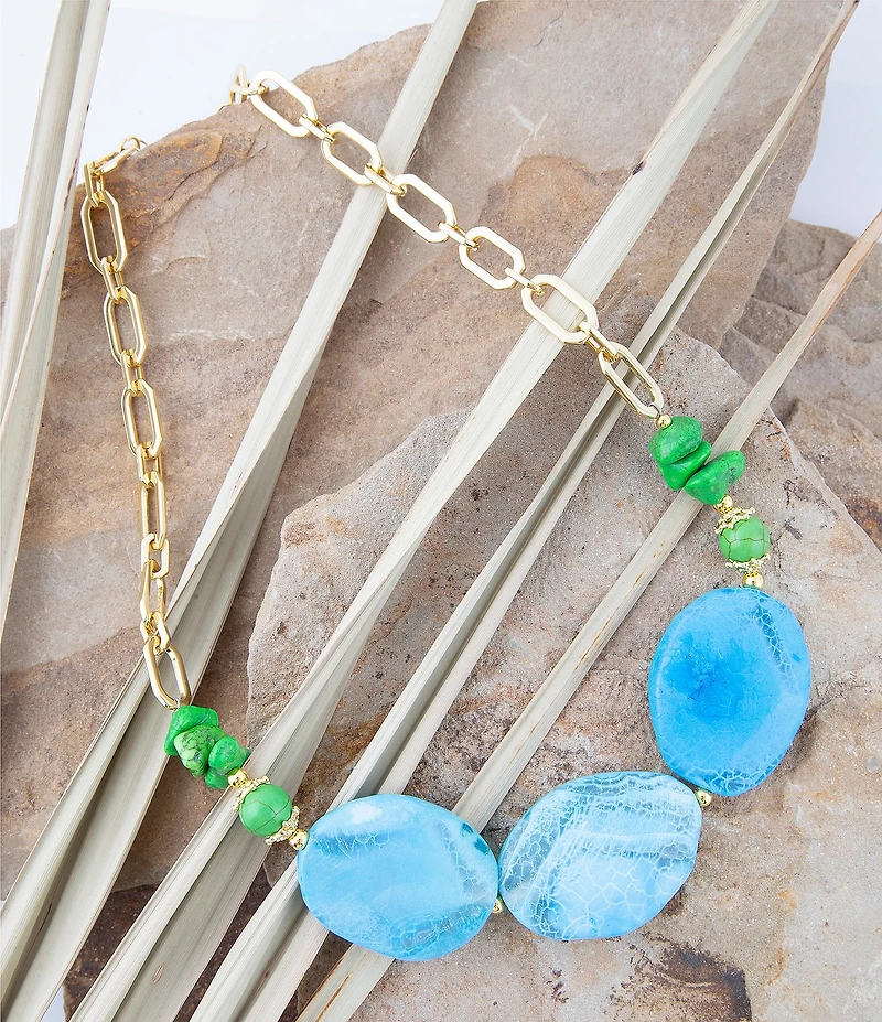 Barse Fresh Twist Lime and Blue Agate Golden Chunky Necklace