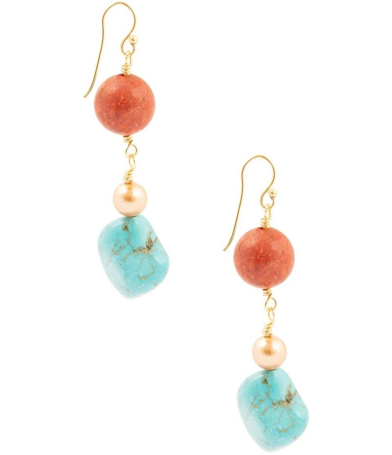Barse Genuine Stone Copper Junction Beaded Linear Earrings