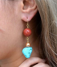Barse Genuine Stone Copper Junction Beaded Linear Earrings
