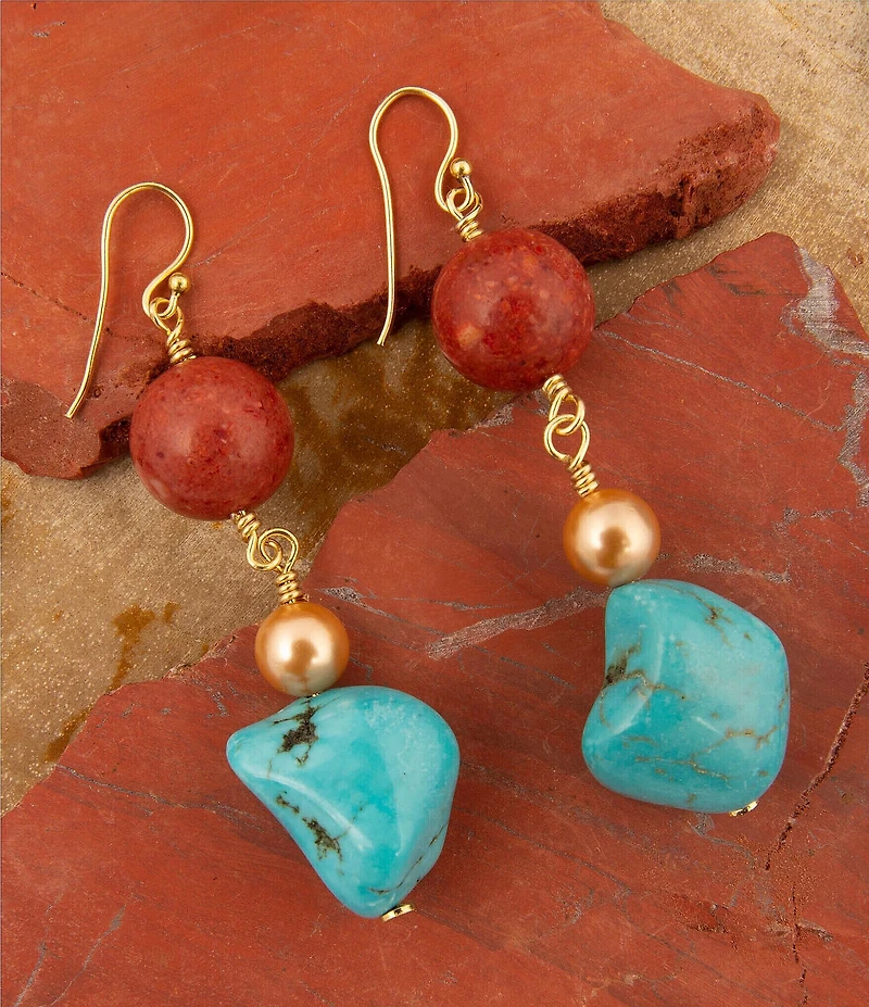 Barse Genuine Stone Copper Junction Beaded Linear Earrings