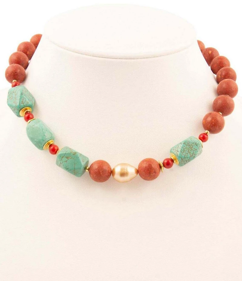 Barse Genuine Stone Copper Junction Beaded One Row Collar Necklace