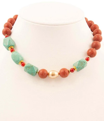 Barse Genuine Stone Copper Junction Beaded One Row Collar Necklace