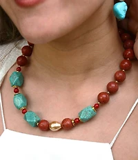 Barse Genuine Stone Copper Junction Beaded One Row Collar Necklace