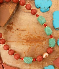Barse Genuine Stone Copper Junction Beaded One Row Collar Necklace