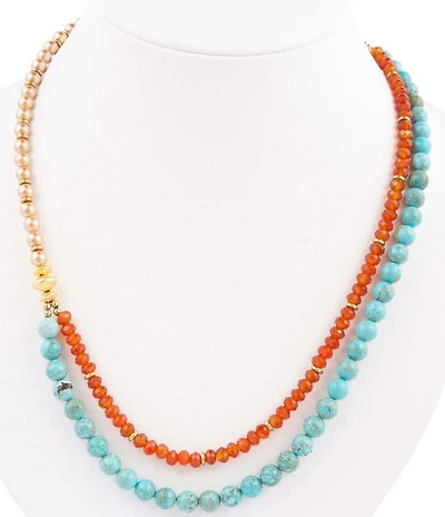 Barse Genuine Stone Copper Junction Beaded Two Row Collar Necklace