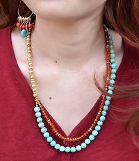 Barse Genuine Stone Copper Junction Beaded Two Row Collar Necklace