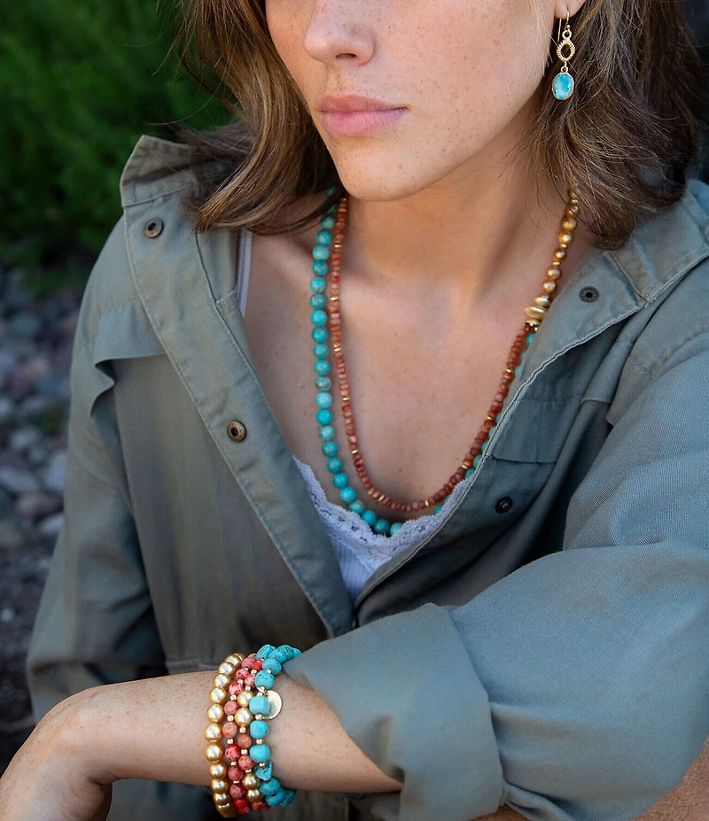 Barse Genuine Stone Copper Junction Beaded Two Row Collar Necklace