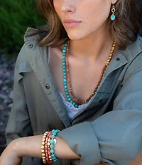 Barse Genuine Stone Copper Junction Beaded Two Row Collar Necklace
