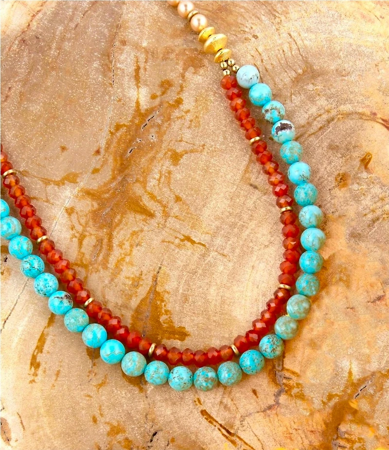 Barse Genuine Stone Copper Junction Beaded Two Row Collar Necklace