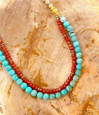 Barse Genuine Stone Copper Junction Beaded Two Row Collar Necklace