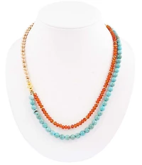 Barse Canyon Blue Turquoise and Orange Carnelian Multi-Strand Necklace