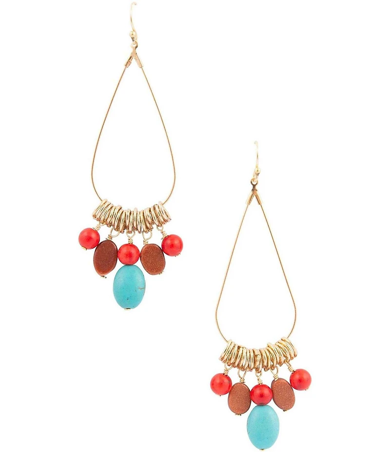 Barse Genuine Stone Copper Junction Chandelier Earrings