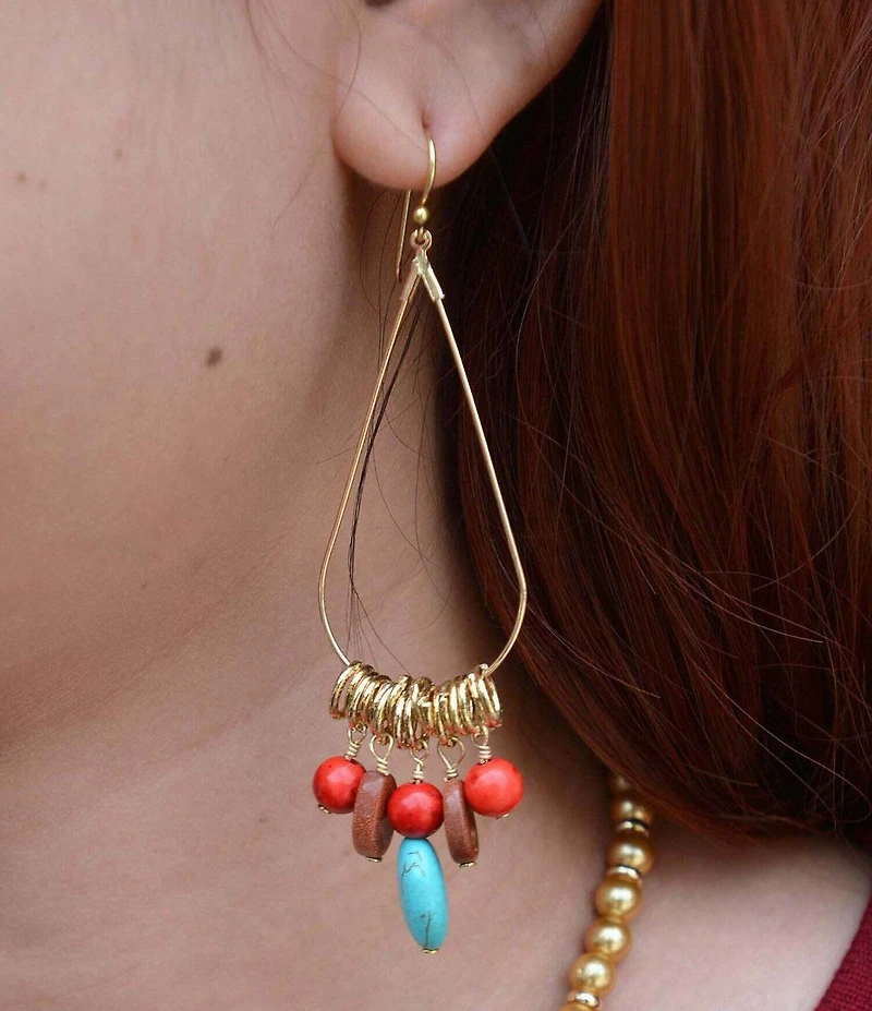 Barse Genuine Stone Copper Junction Chandelier Earrings