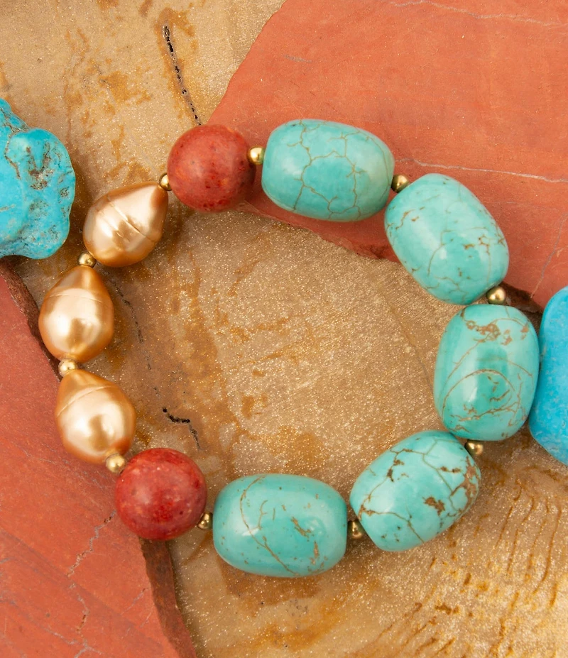 Barse Genuine Stone Copper Junction Chunky Stretch Bracelet