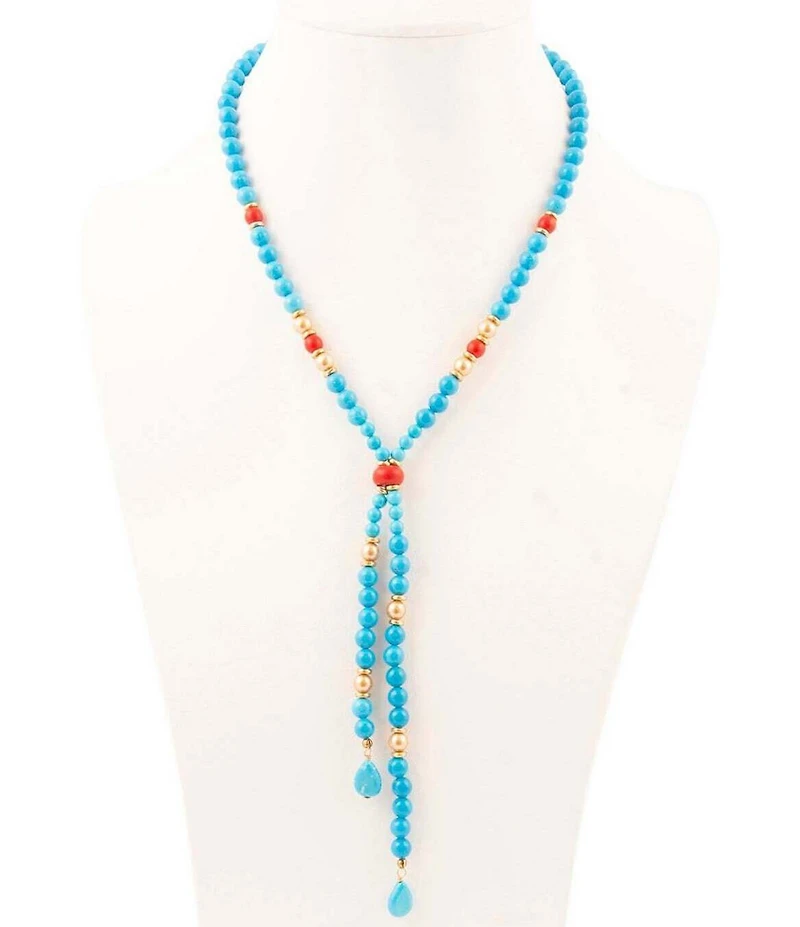 Barse Genuine Stone Copper Junction Lariat Necklace