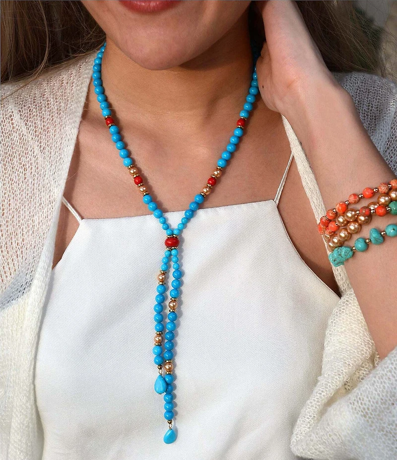 Barse Genuine Stone Copper Junction Lariat Necklace