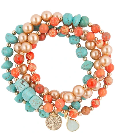 Barse Genuine Stone Copper Junction Multi Strand Stretch Bracelet Set