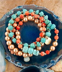 Barse Genuine Stone Copper Junction Multi Strand Stretch Bracelet Set