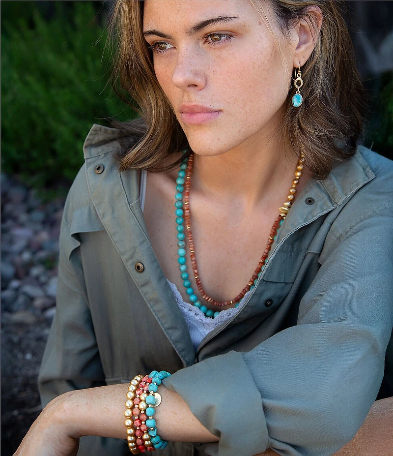 Barse Genuine Stone Copper Junction Multi Strand Stretch Bracelet Set
