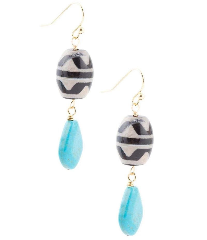 Barse Tulum Blue Magnesite Golden Drop Earrings