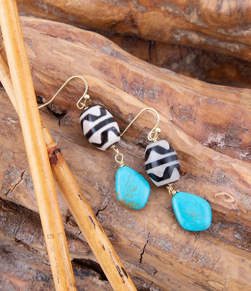 Barse Tulum Blue Magnesite Golden Drop Earrings