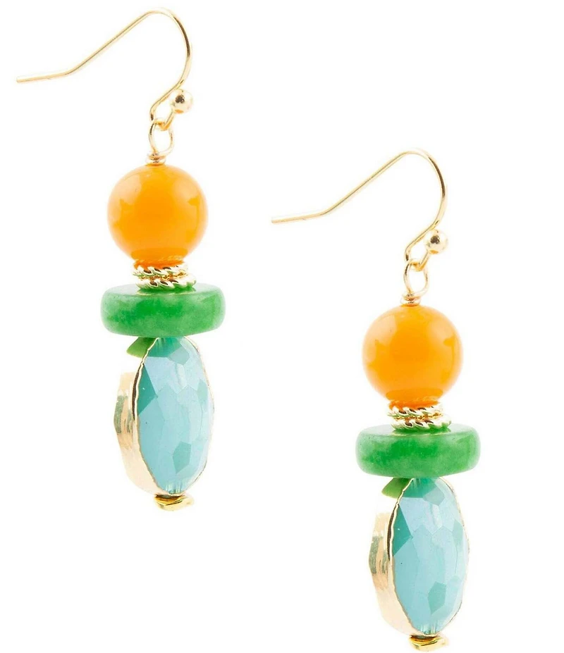 Barse Apricot Yellow Agate Golden Drop Earrings