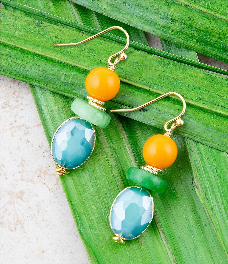 Barse Apricot Yellow Agate Golden Drop Earrings
