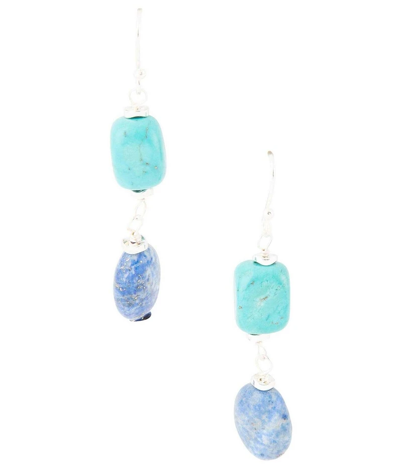 Barse Genuine Blue Lapis and Magnesite Stone Linear Earrings