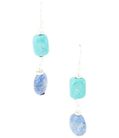 Barse Genuine Blue Lapis and Magnesite Stone Linear Earrings