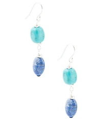 Barse Genuine Blue Lapis and Magnesite Stone Linear Earrings