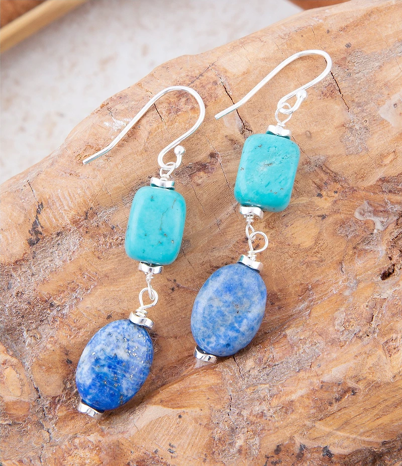 Barse Genuine Blue Lapis and Magnesite Stone Linear Earrings
