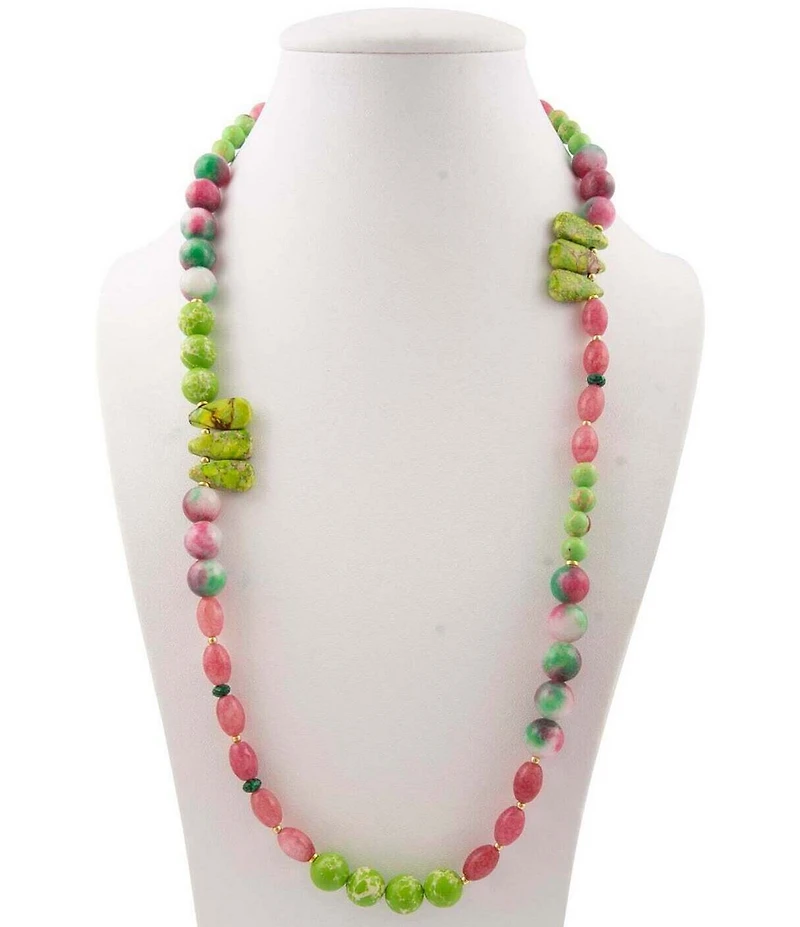 Barse Genuine Stone Fleur Beaded Long Strand Necklace