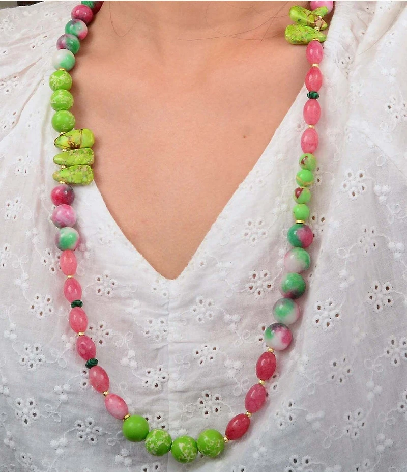 Barse Genuine Stone Fleur Beaded Long Strand Necklace