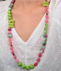 Barse Genuine Stone Fleur Beaded Long Strand Necklace