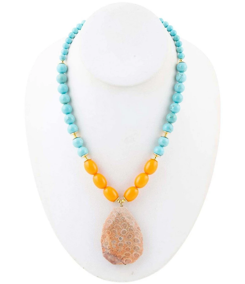 Barse Apricot Orange Agate Chunky Golden Statement Necklace
