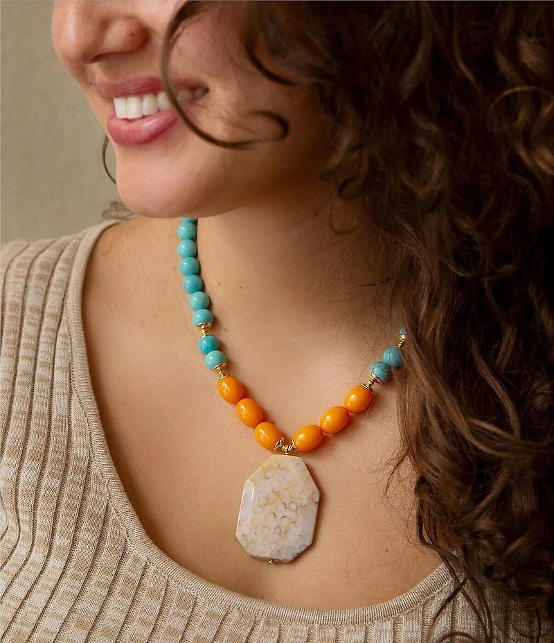 Barse Apricot Orange Agate Chunky Golden Statement Necklace